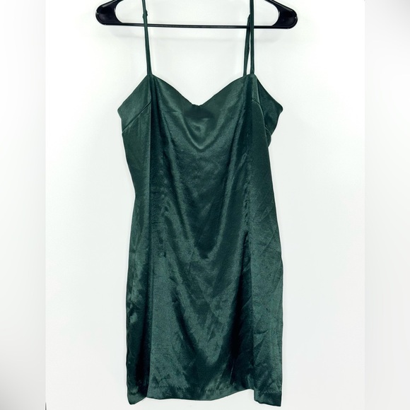Lulus Simply Sultry Forest Green Satin Short‎ Mini Camisole Slip Dress, Size L - Picture 10 of 16